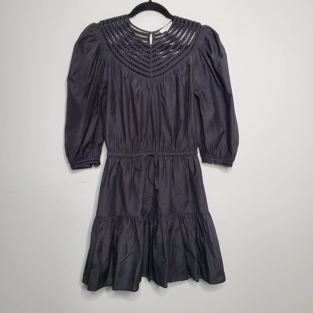 JOIE • Black Mishika Cotton Silk Blend Drawstring Victorian Dress Sz XXS - Picture 3 of 9